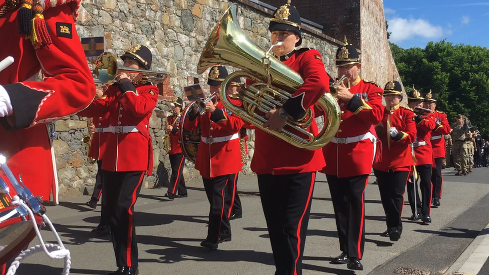 The band at the front of the RGLI parade sets off