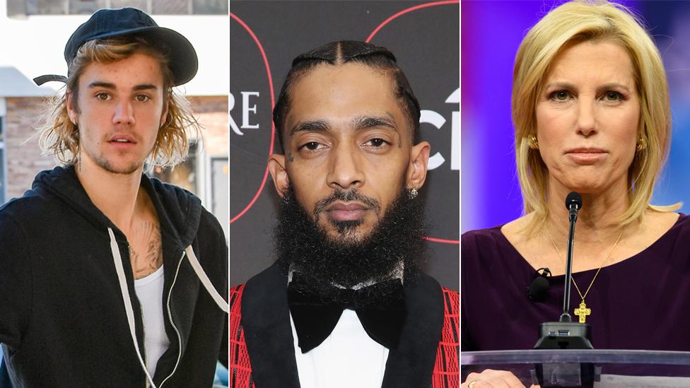 Justin Bieber, Nipsey Hussle and Laura Ingraham