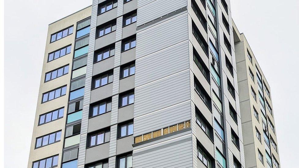 Dislodged panels on Evenlode Tower, Blackbird Leys