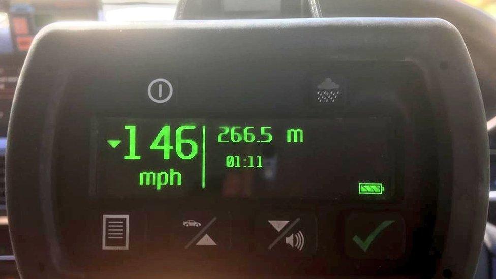 A Norfolk Police speedometer showing someone was clocked at 146mph