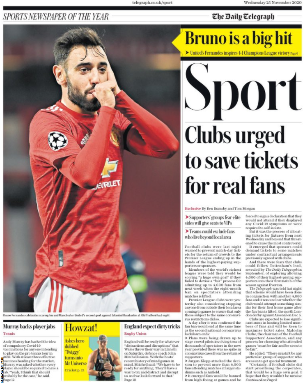 Daily Telegraph main sport page