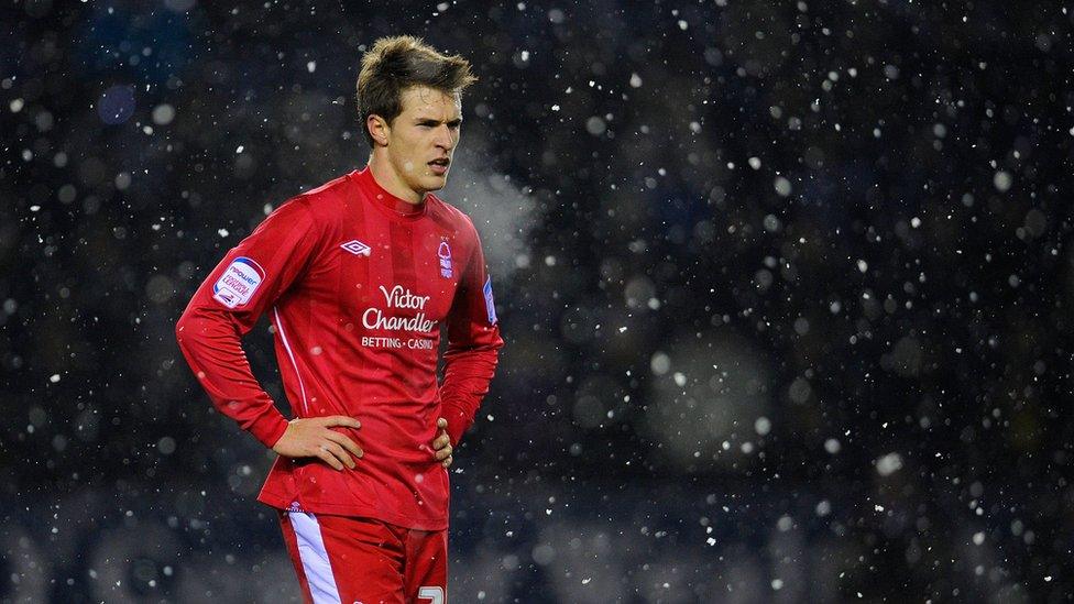 Ramsey on loan at Nottingham Forest, during his comeback from a broken leg