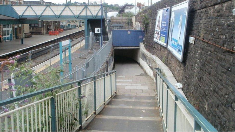 Subway access point overlooking station platforms