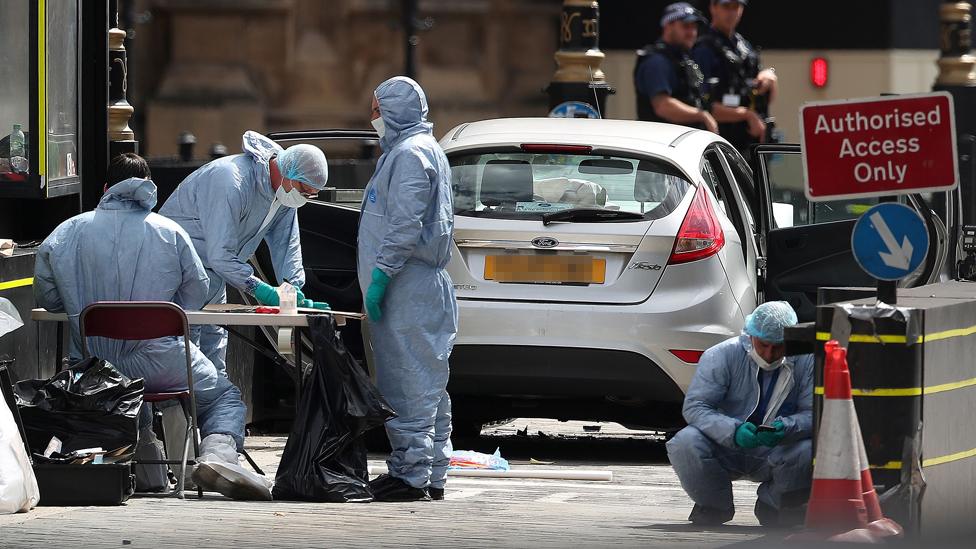 Police at the scene in Westminster