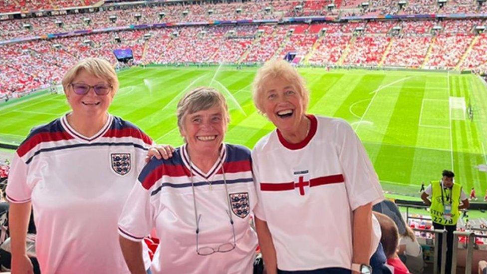 (left to right) Wendy Hooton, Mary Blake and Corinne Abrahams at Wembley Stadium