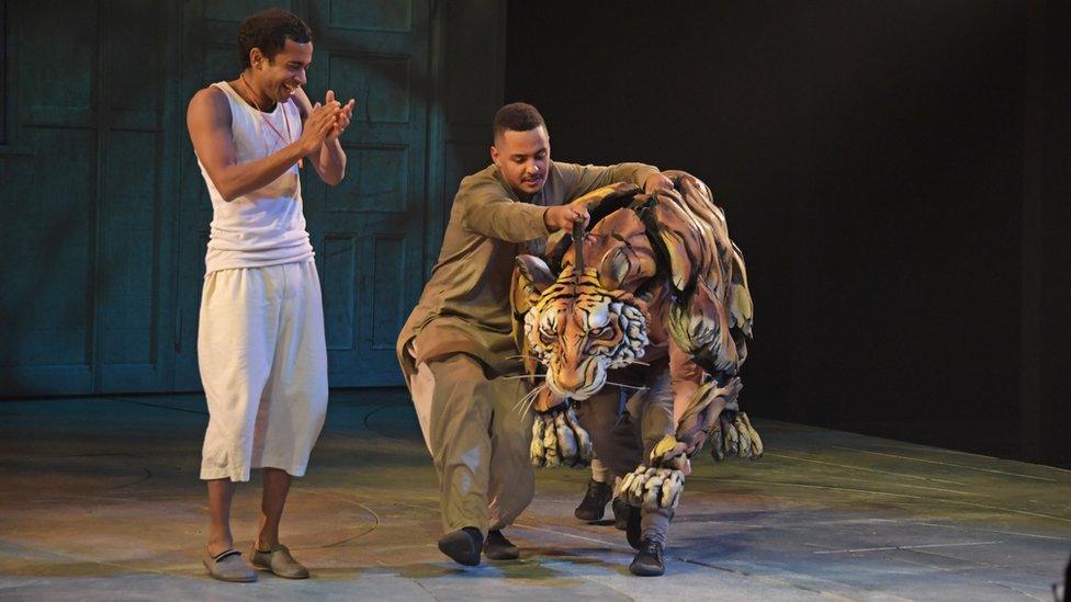 Hiran Abeysekera and Fred Davis at the curtain call during the press night of Life Of Pi at Wyndham's Theatre, London, on 2 December 2021