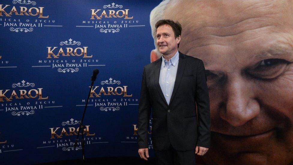 Polish actor Jacek Kawalec at a press conference for Karol the musical