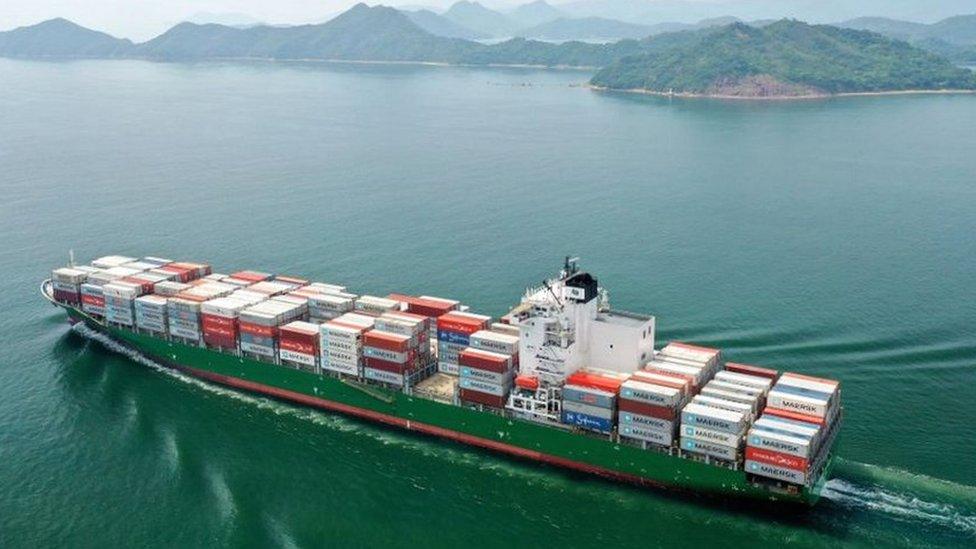 A cargo ship leaves the Yantian port in Shenzhen.