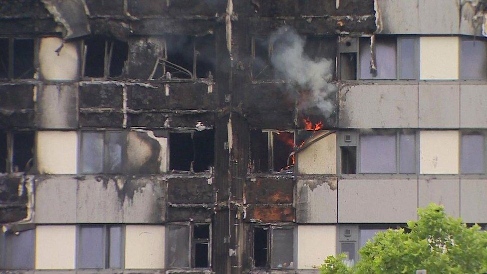 Flames coming from Grenfell Tower