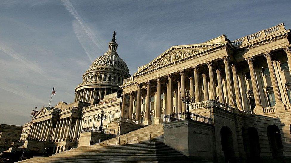 The exterior of the US Capitol.