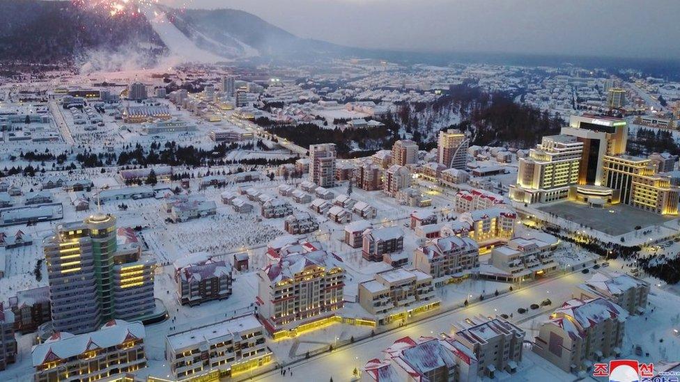 A photo released by the official North Korean Central News Agency (KCNA) shows a general view over Township of Samjiyon County