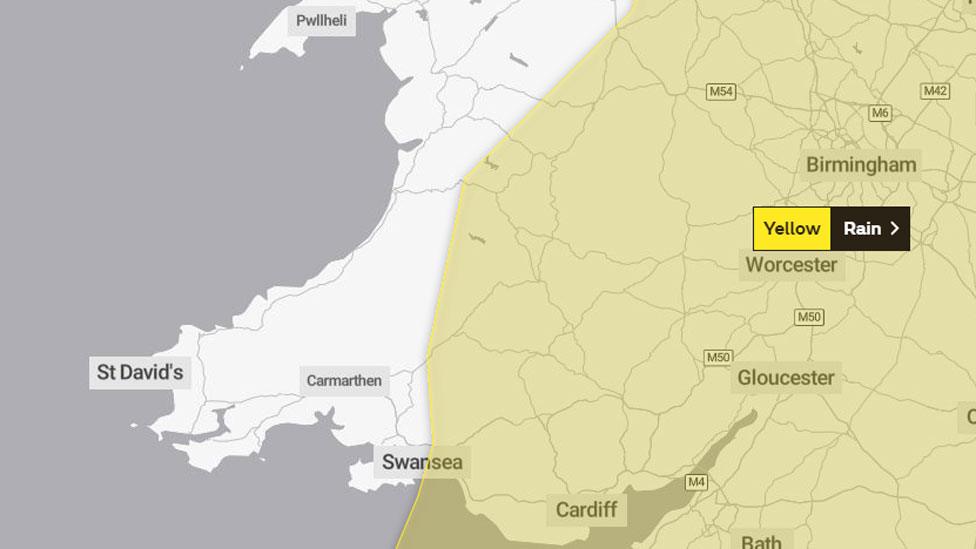 Map of weather warning