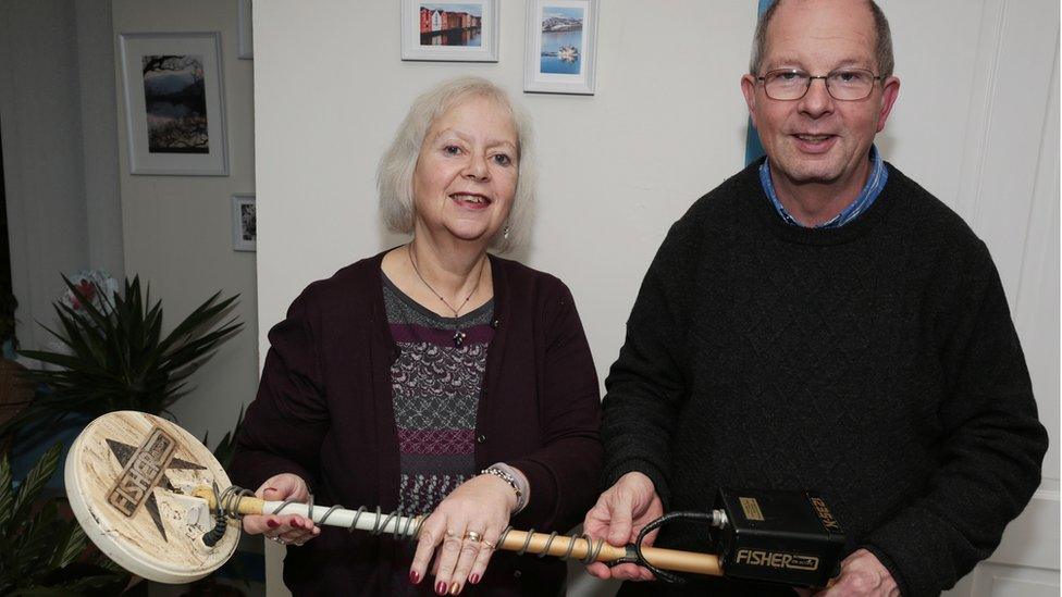 Debbie and John Newton with the metal detector