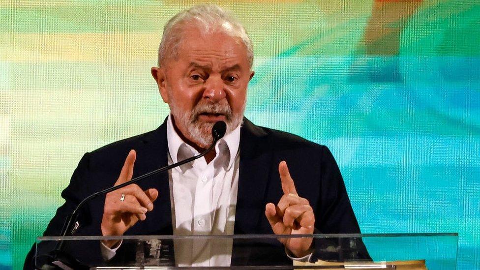 Former president of Brazil Luiz Inacio Lula da Silva speaks during an event to announce Lula's pre-candidacy for October presidential elections