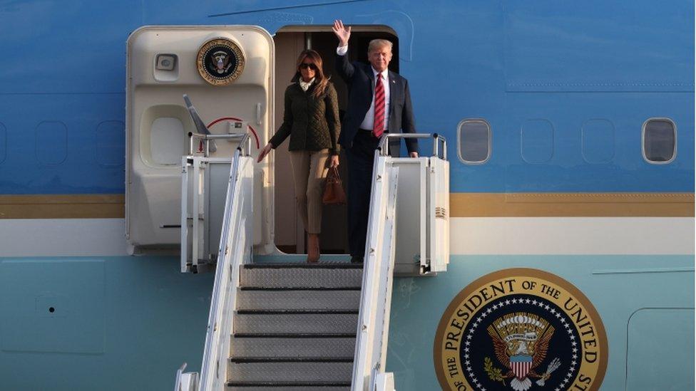 Melania Trump and Donald Trump exiting Air Force One