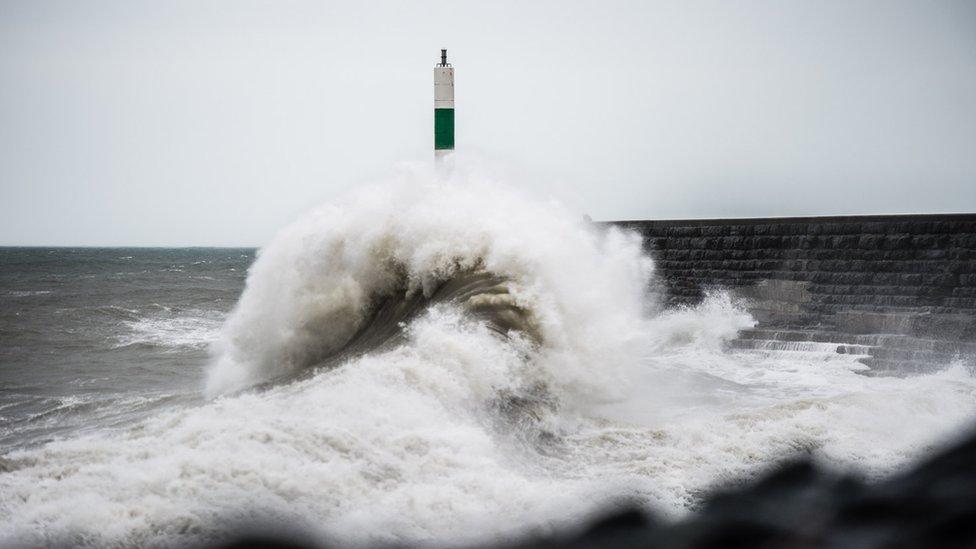 A huge wave on Aberystwyth seafront