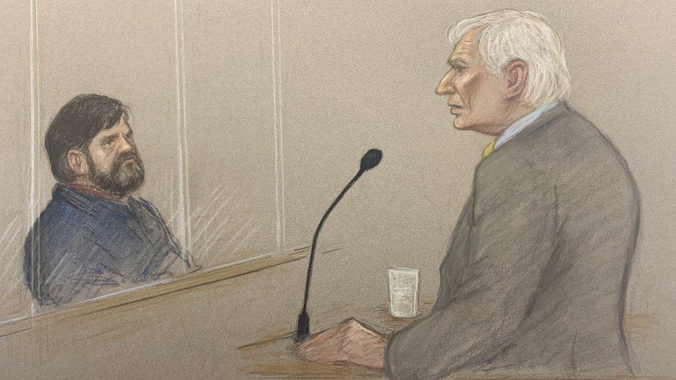 Harvey Proctor giving evidence as Carl Beech looks on