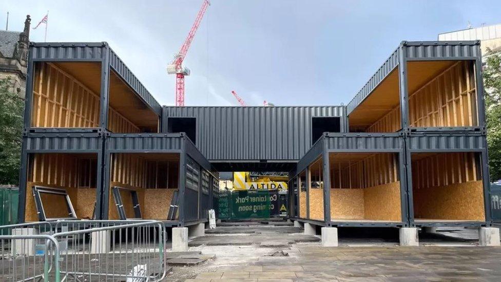 Shipping containers in Fargate, Sheffield