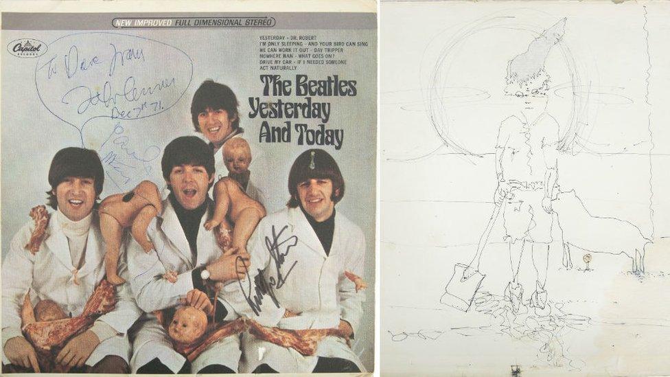 The so-called "butcher" cover of Yesterday And Today and John Lennon's sketch