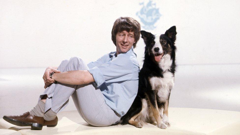 Blue Peter presenter John Noakes with Shep