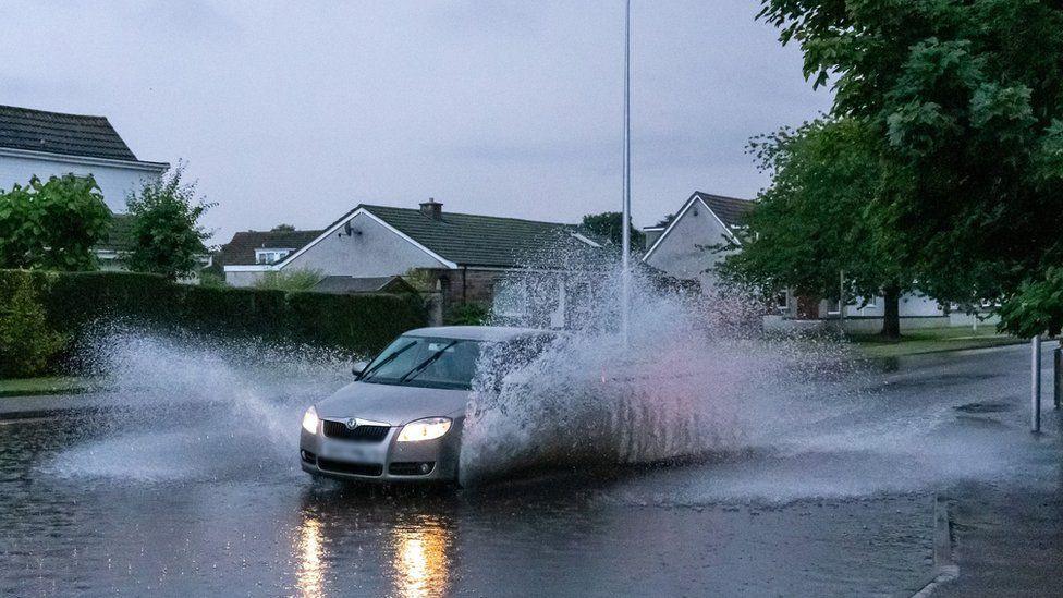 Floods on the roads from heavy rainfall