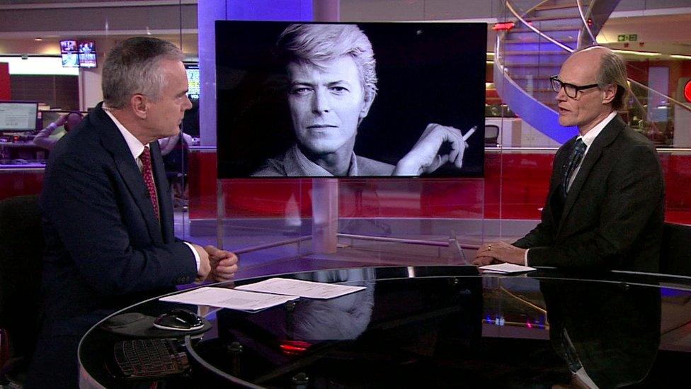 Will Gompertz with Huw Edwards on the BBC One Ten O'Clock News on the night of David Bowie's death