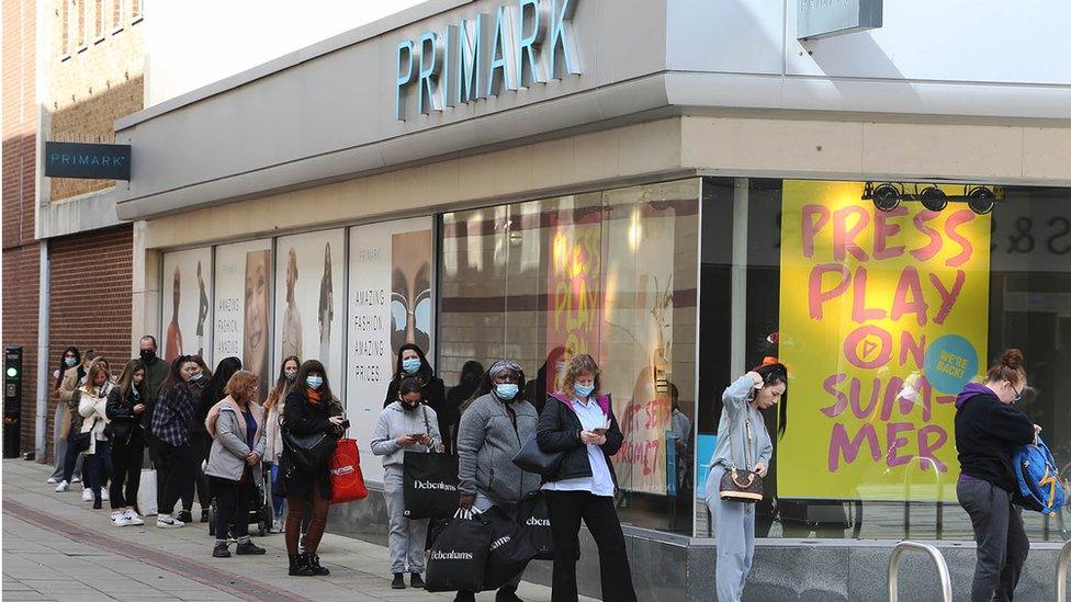 Shoppers queue in Hemel Hempstead