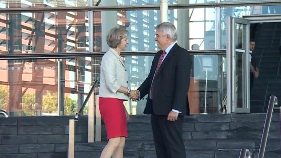 Theresa May meets Carwyn Jones in Cardiff Bay