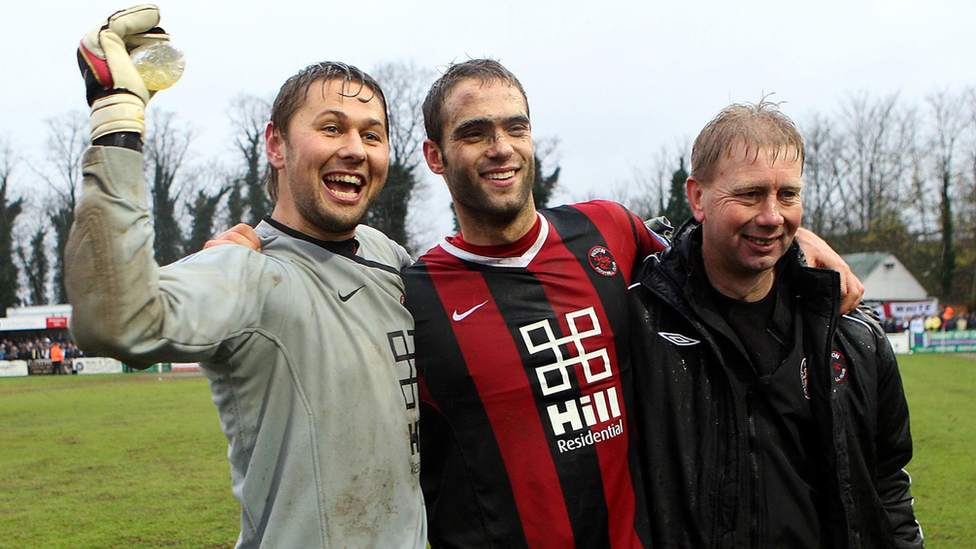 Histon team celebrate 2008 giant-killing