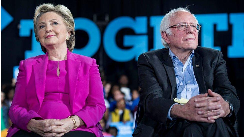 Democratic Nominee for President of the United States former Secretary of State Hillary Clinton, with Senator Bernie Sanders