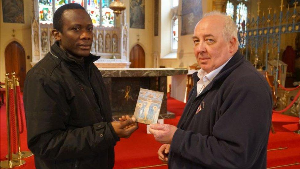 Fr Anthony Nwankwo with parishioner Brian Lafferty