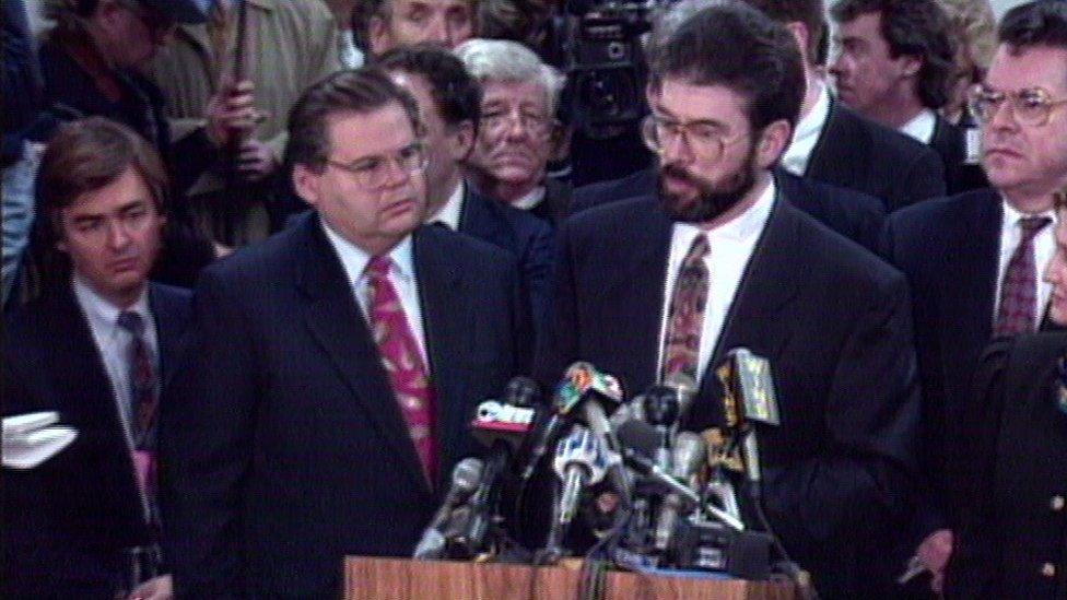 Gerry Adams addressing the press in New York in 1994