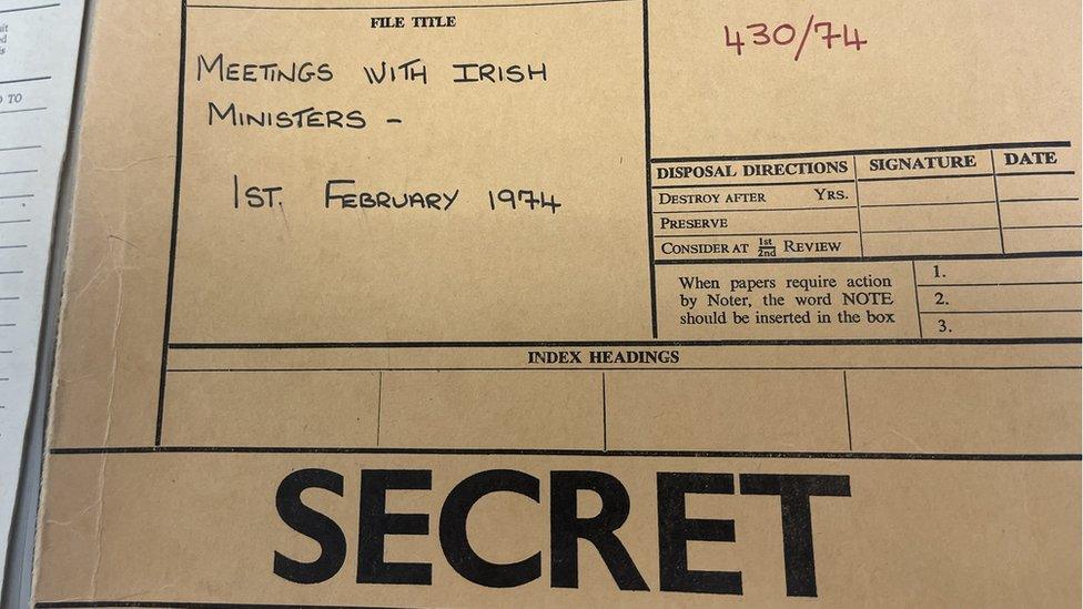 Meetings with Irish Minister secret file from 1974