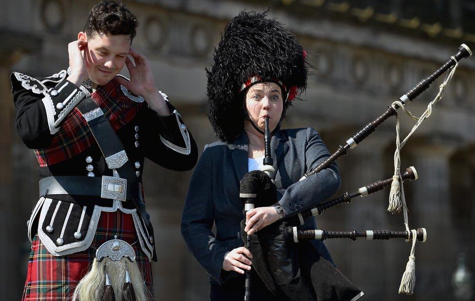 Ruth Davidson plays the bag pipes in Edinburgh