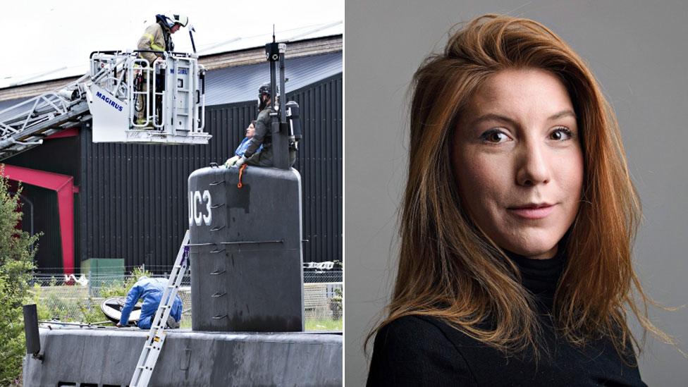 A composite showing the submarine Nautilus and missing reporter Kim Wall