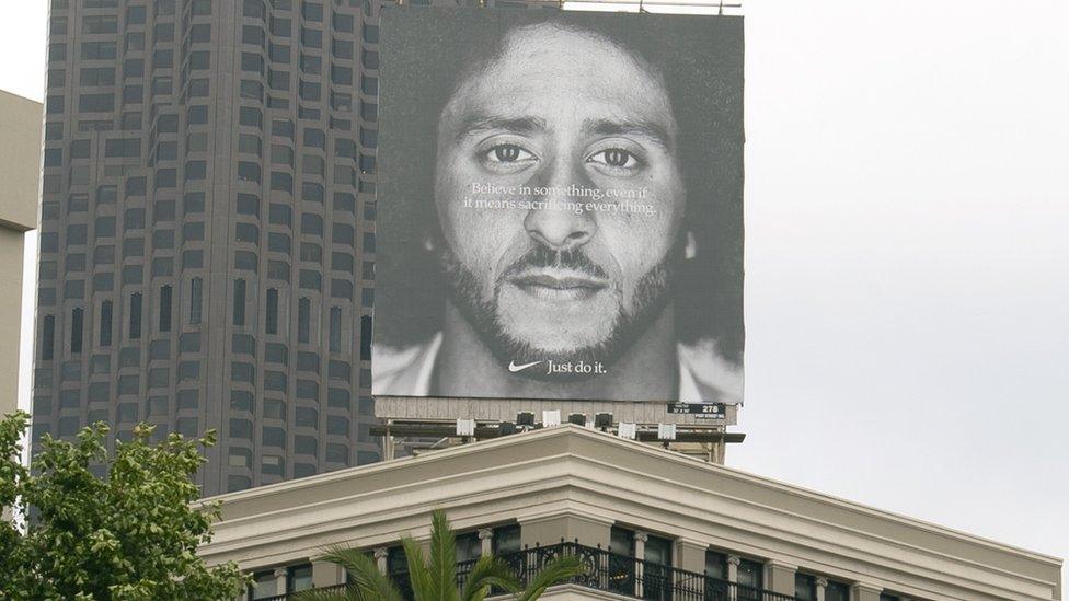 Billboard with Colin advertising Nike in San Francisco, USA.