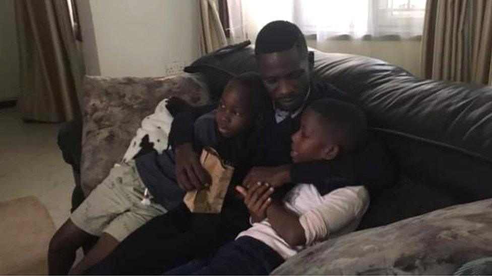 Bobi Wine at home with his children