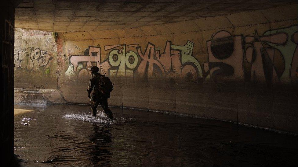 Soldier in tunnel