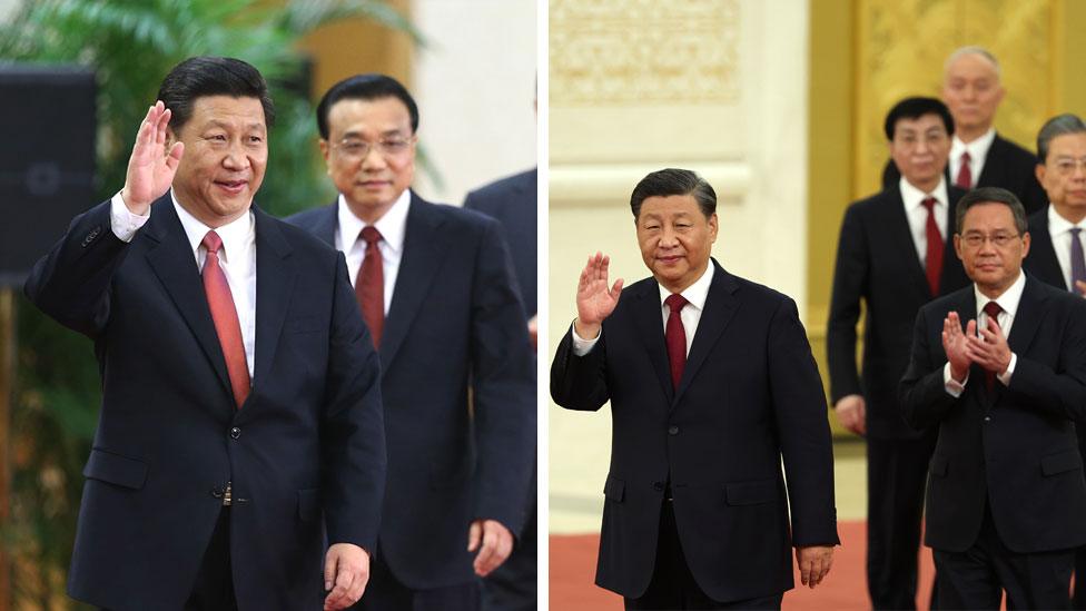 Xi Jinping with Li Keqiang (left) and with Li Qiang (right)