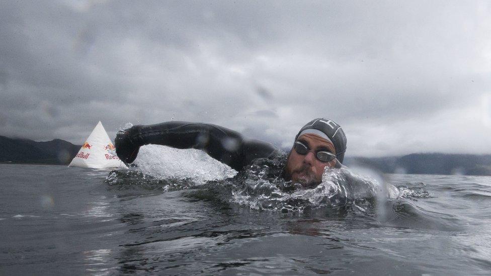 Ross Edgley swimming in the sea off the west coast of Scotland