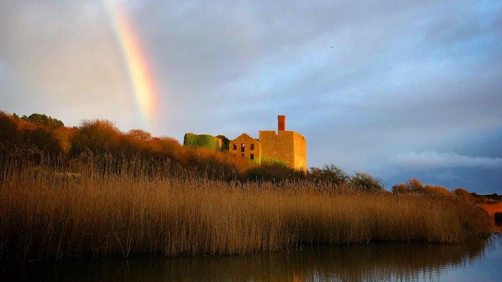 A rainbow over the old lime works at East Aberthaw