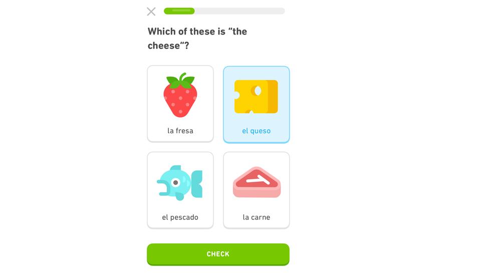 A screenshot from the Duolingo app