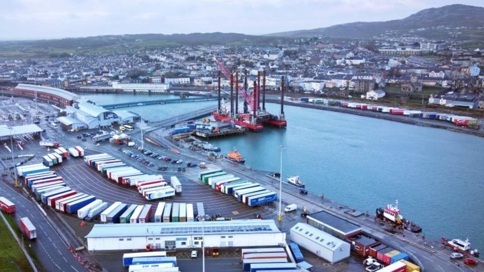 Holyhead aerial view showing the port and town behind it