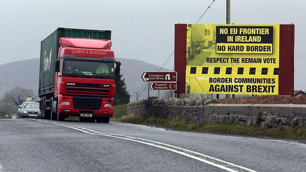 A sign calling for "no hard border" between the Republic of Ireland and Northern Ireland