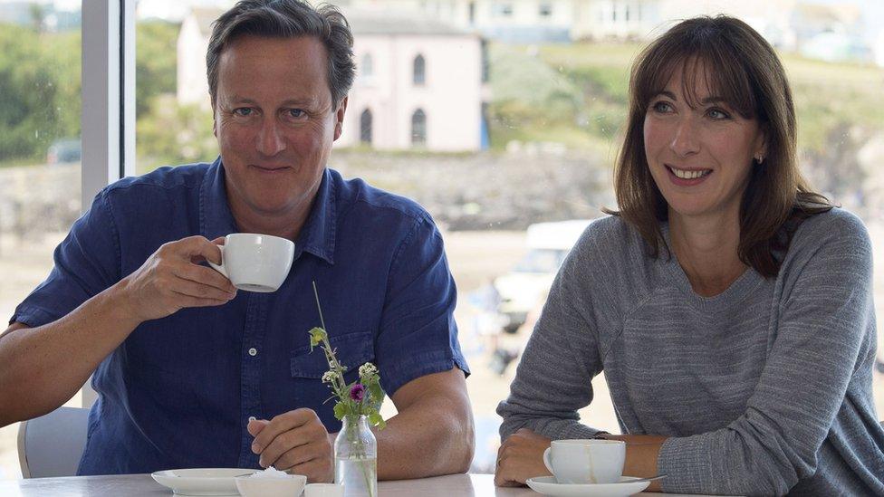 The Camerons at a cafe in Cornwall in 2014