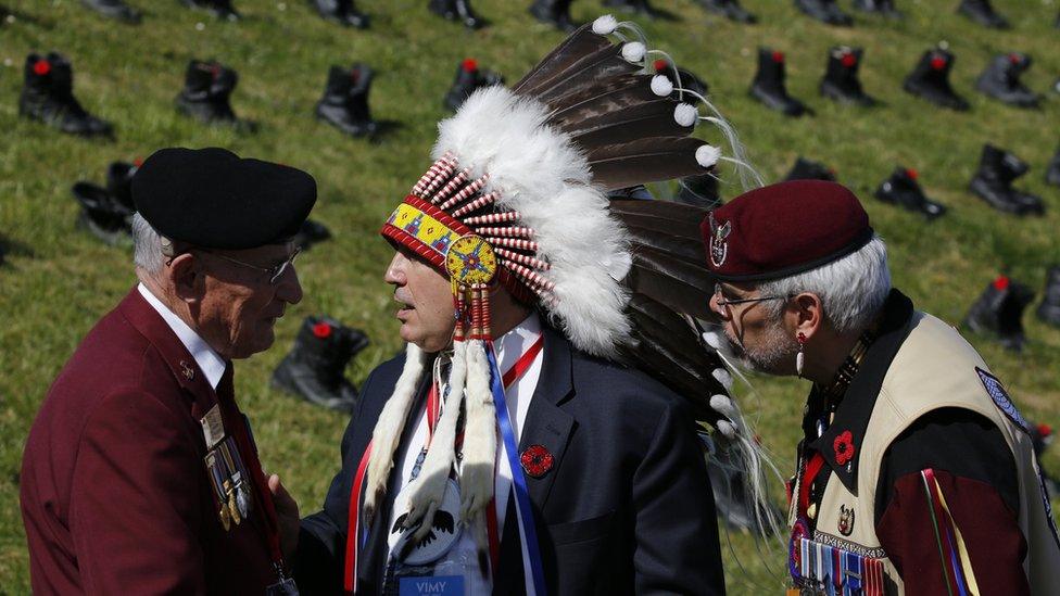 Canadian veterans attend the commemorations of the centenary of the Battle of Vimy at the Canadian National Vimy Memorial in Givenchy-en-Gohelle, near Arras, France, 09 April 2017