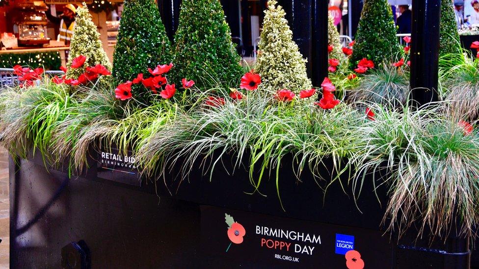 Poppies planted in protection barriers