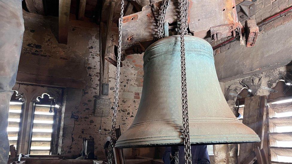 A bell hanging in St Leonard's Church