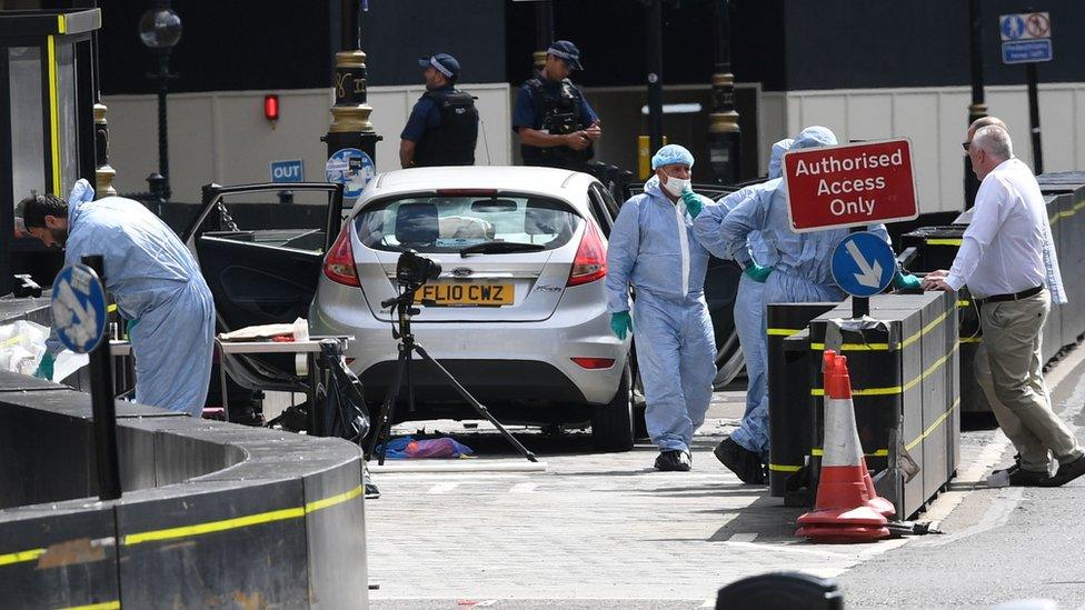 Forensics at the scene of the crash near parliament