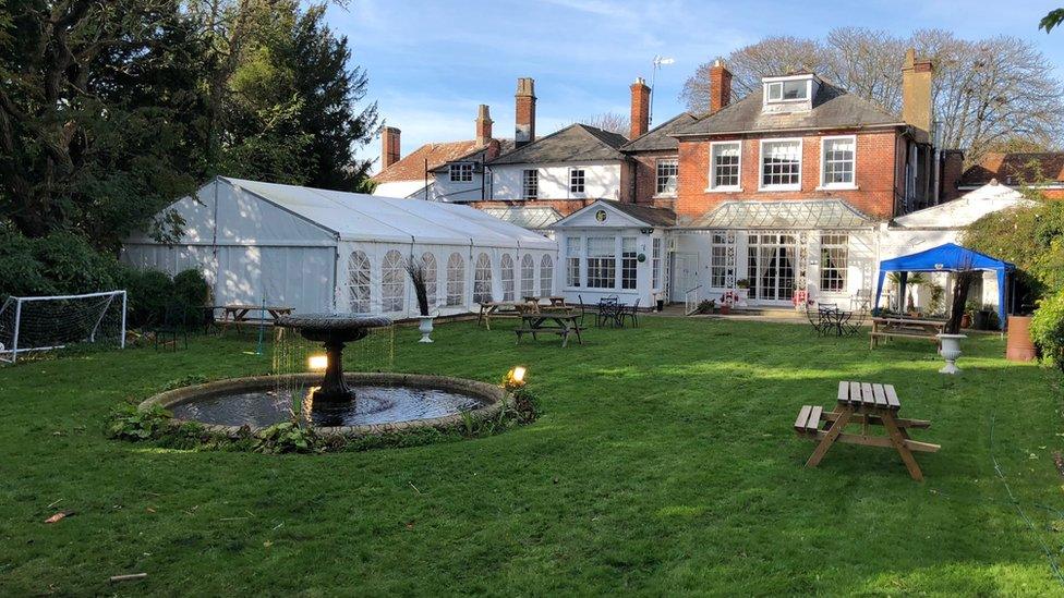 The garden of the Antrobus Hotel in Amesbury, Wiltshire